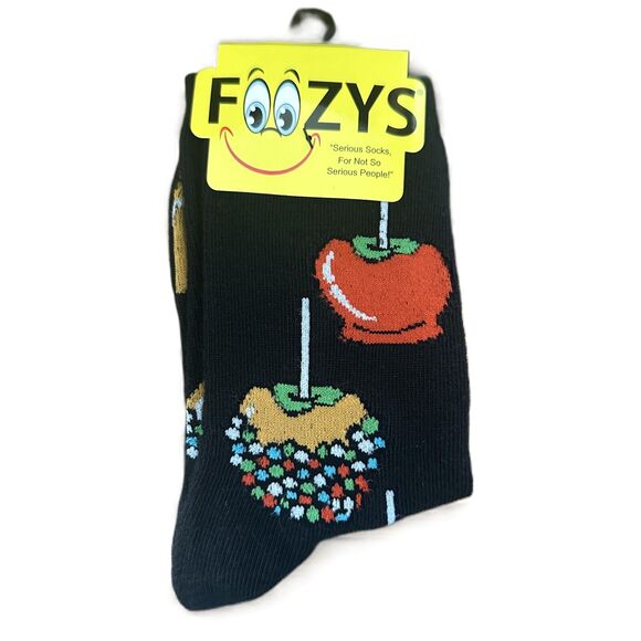 New Foozys Candy Carmel Apple Design Fall Pattern Crew Socks Women's One Size - Picture 1 of 3